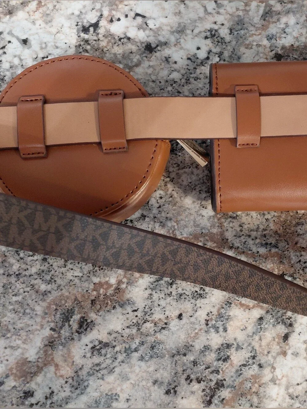 Michael Kors Tan Brown Leather Belt Double Pouch Wallet & Coin Pouch